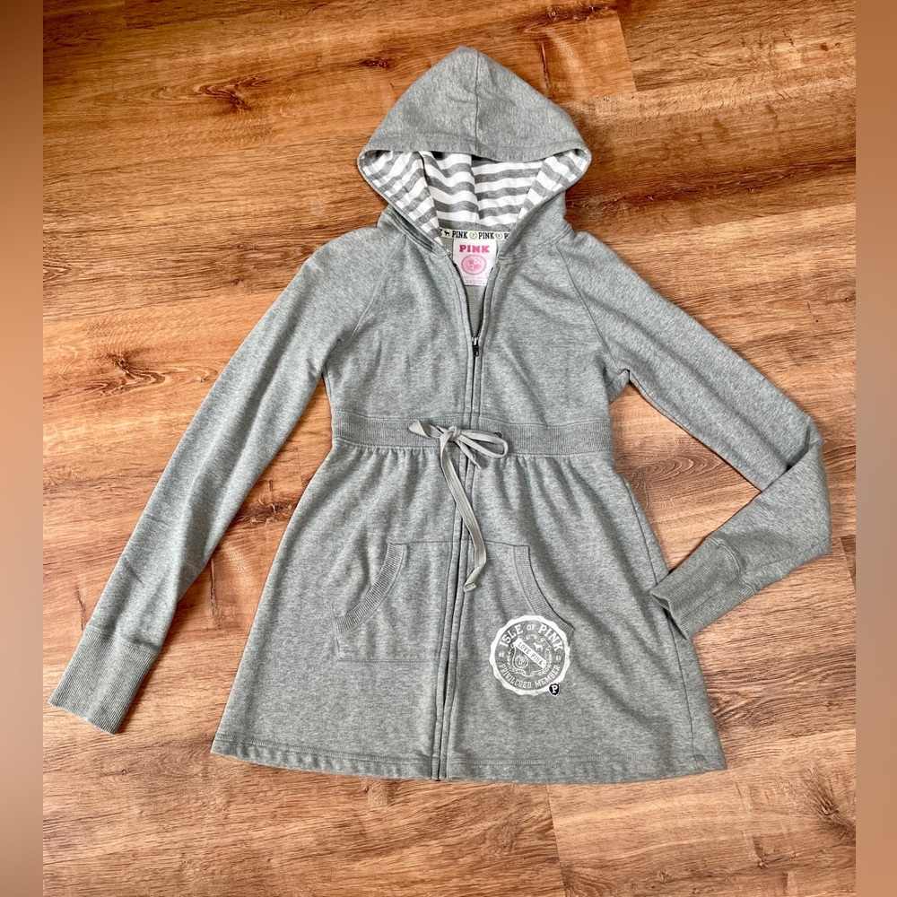 Victorias Secret‎ Isle of Pink zip sweatshirt small Y2K fitted babydoll crest